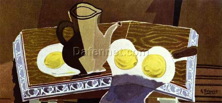 Georges Braque ‘Glass Pitcher and Lemons’ 1942 – Abstract Cubist Still Life Oil Painting on Canvas