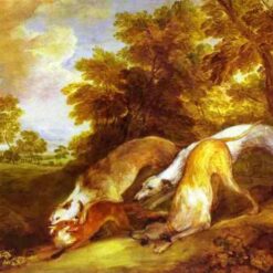 Rococo Animal Art: Thomas Gainsborough Greyhounds Coursing a Fox (1784-1785) Oil Painting on Canvas