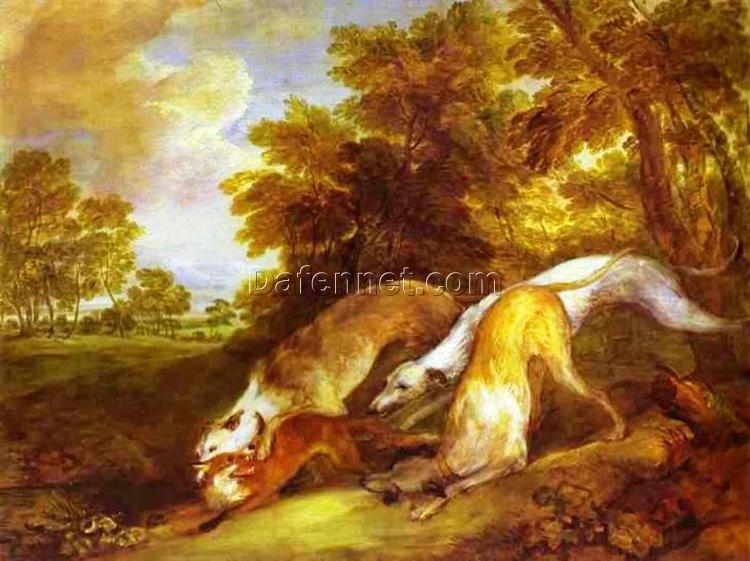 Rococo Animal Art: Thomas Gainsborough Greyhounds Coursing a Fox (1784-1785) Oil Painting on Canvas