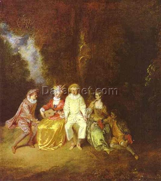 Buy Happy Pierrot by Antoine Watteau – 1712 Rococo Oil Painting Reproduction | DaFen Village Studio