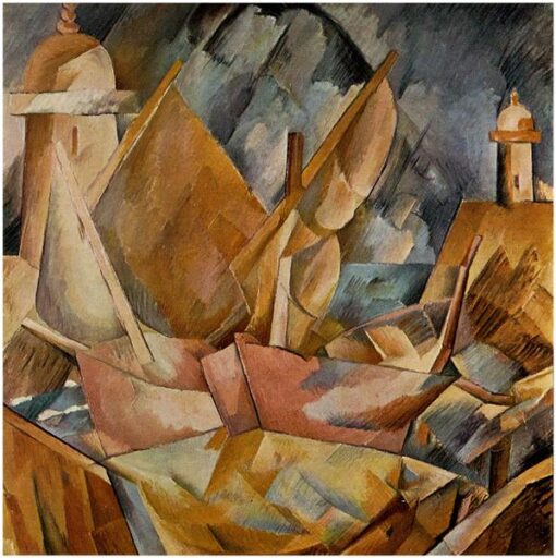 Handmade “Harbor in Normandy” by Georges Braque – Analytical Cubist Landscape Oil Painting