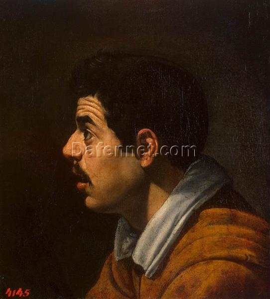 Velázquez Portrait Painting Replica – Head of a Man (1616) Baroque Oil on Canvas for Classic Décor and Art Lovers