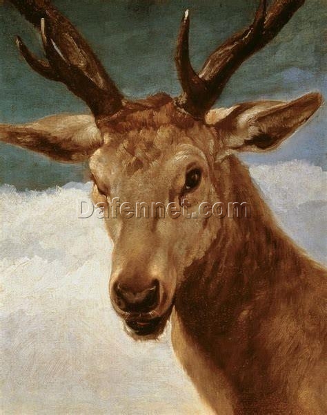 Head of a Stag by Velázquez – 1634 Baroque Animal Oil Painting Reproduction