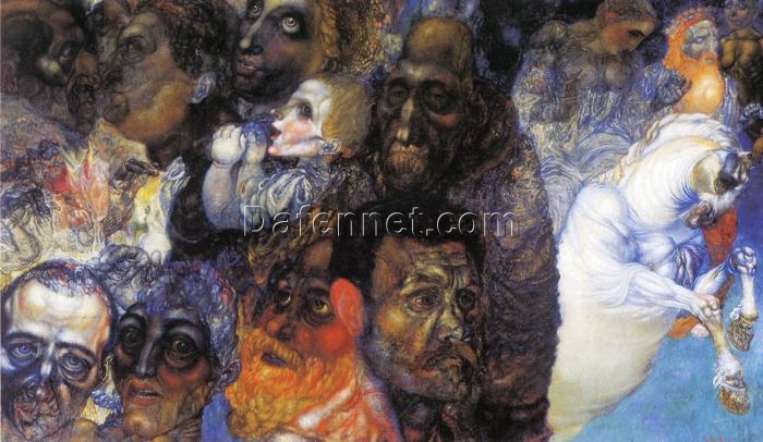 Custom Reproduction of ‘Heads’ by Pavel Filonov – 1910 Russian Expressionist Portrait | Oil Painting on Cardboard Style by DaFen Artists