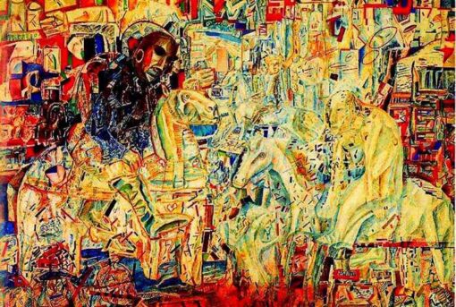 Pavel Filonov – Horsemen (1911) | Custom Analytical Realism Oil Painting on Canvas | DaFen Village Studio