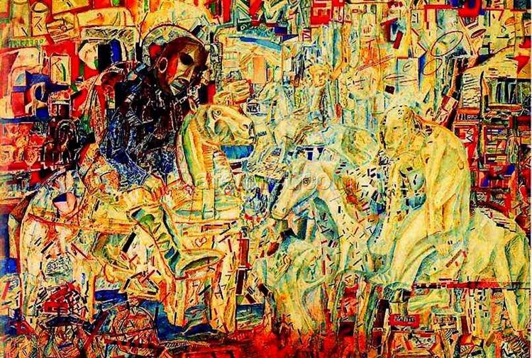 Pavel Filonov – Horsemen (1911) | Custom Analytical Realism Oil Painting on Canvas | DaFen Village Studio