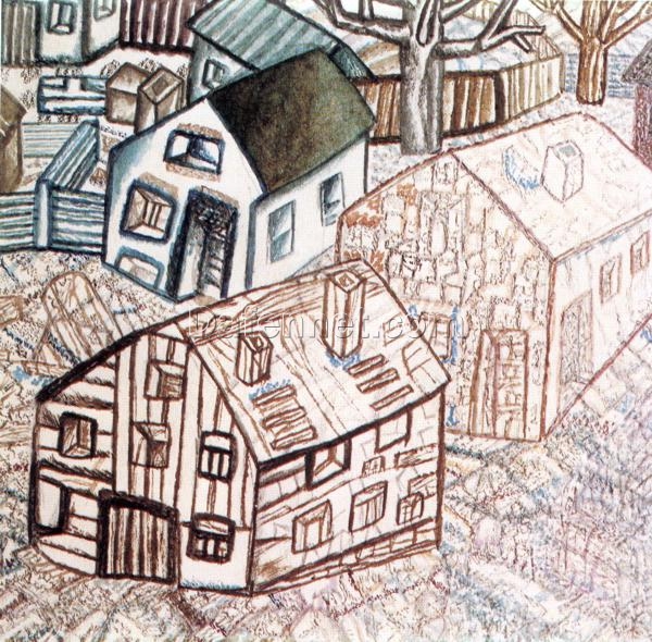 Pavel Filonov’s Houses – Custom Cityscape Oil Painting Reproduction in Analytical Realism (c.1925)