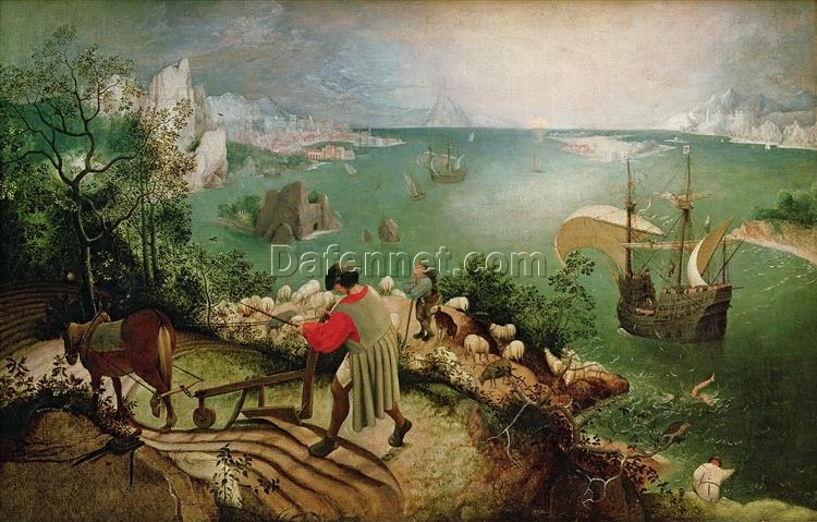 Landscape with the Fall of Icarus – Mythological Painting by Pieter Bruegel the Elder, c.1560