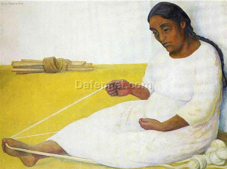 Diego Rivera ‘Indian Spinning’ Oil Painting Reproduction – Naïve Art Portrait
