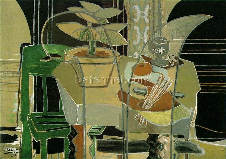 Georges Braque ‘Interior with Palette’ 1942 – Expressionist Cubist Interior Oil Painting Reproduction