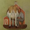 Boy Milking Cow by Grant Wood – 1932 Regionalism Genre Oil Painting Reproduction | Handcrafted Art from DaFen Village Studio