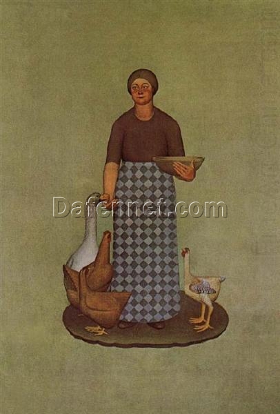 Buy Farmer’s Wife with Chickens by Grant Wood – 1932 Regionalist Oil Painting Reproduction | Handcrafted Custom Art from DaFen Village