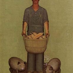 Grant Wood’s Farmer with Pigs and Corn – 1932 Regionalism Oil Painting Reproduction | Custom Framed Art for Home and Office