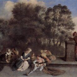 Italian Recreation by Antoine Watteau - 1715 Rococo Oil Painting Reproduction | DaFen Village Custom Art