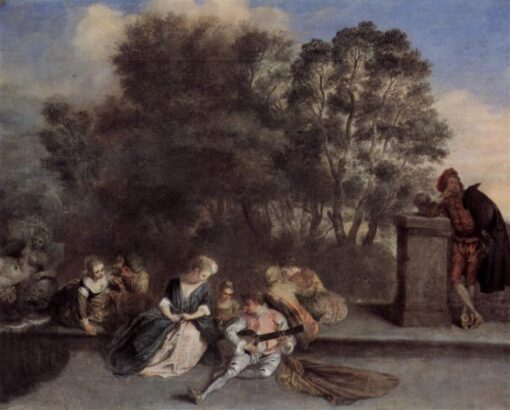 Italian Recreation by Antoine Watteau – 1715 Rococo Oil Painting Reproduction | DaFen Village Custom Art