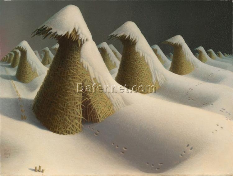 Grant Wood ‘January’ 1940 – Regionalist Landscape Oil Painting Reproduction