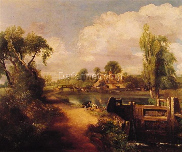 John Constable Landscape: Boys Fishing (1813) – Romantic Oil Painting Reproduction