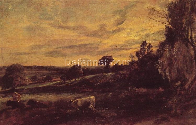 John Constable Landscape Evening (c.1812) – Romantic Oil Painting of Tranquil English Landscape