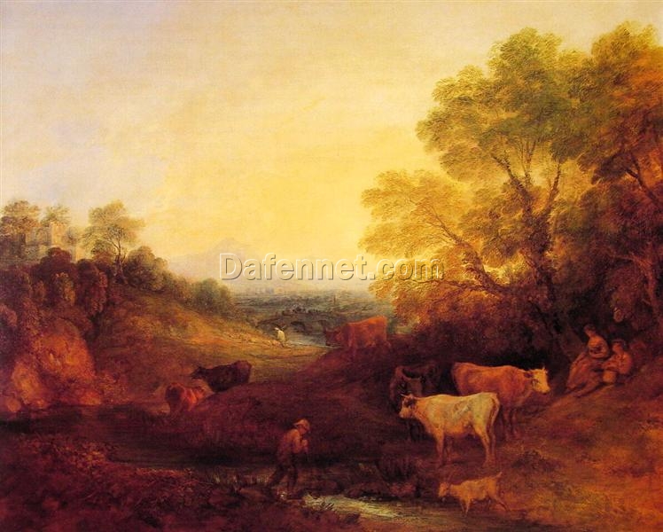 INSPIRED BY Gainsborough’s “Landscape with Cattle” – Custom Rococo Oil Painting | DaFen Village Studio