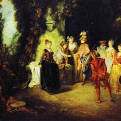 Love in the French Theater by Antoine Watteau – 1716 Rococo Oil Painting Reproduction | DaFen Village Studio