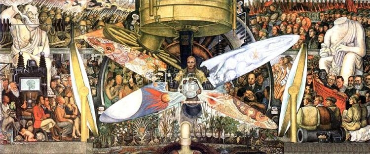 Hand-Painted Diego Rivera ‘Man at the Crossroads’ Oil Painting Reproduction – Controversial Mural Art with Lenin Fresco Style
