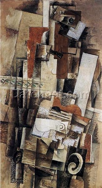 Man with a Guitar” by Georges Braque – Handmade Oil Painting – Synthetic Cubism Art