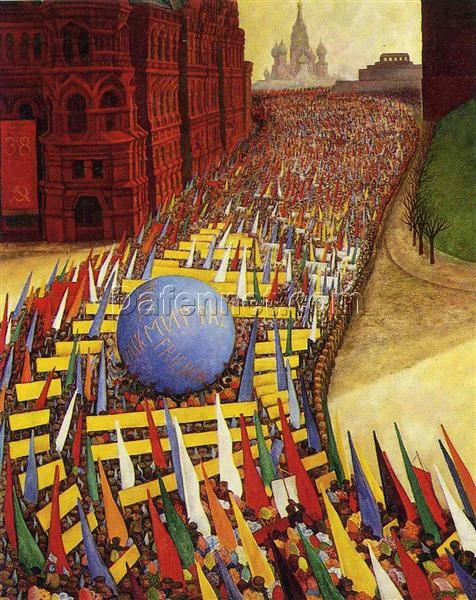 Diego Rivera ‘May Day Procession in Moscow’ Oil Painting Reproduction – Social Realism Genre Painting