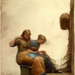 Winslow Homer Realism Genre Painting: Mending the Nets (1881) Gouache and Watercolor on Paper