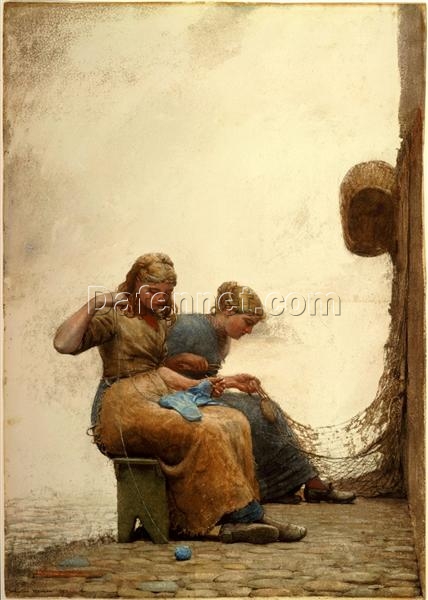 Winslow Homer Realism Genre Painting: Mending the Nets (1881) Gouache and Watercolor on Paper