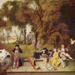 Merry Company in the Open Air by Antoine Watteau – Elegant Rococo Outdoor Scene Reproduction | DaFen Village Studio