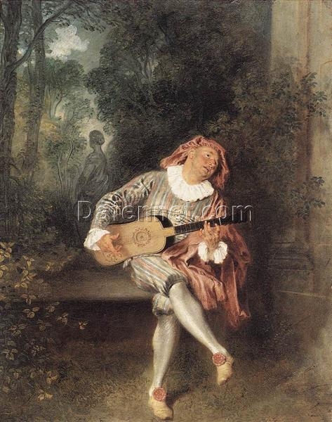 Mezzetin – Rococo Oil Painting by Antoine Watteau | Met Museum Artwork Replica | Hand-Painted Canvas | 55.2 x 43.2 cm