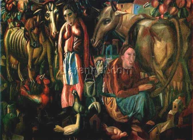 Milkmaids by Pavel Filonov – Expressive Russian Modern Art on Canvas | DaFen Village Custom Oil Painting