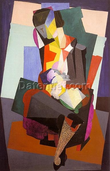 Diego Rivera Mother-Child Portrait – 1916 Cubist Style Oil Painting Reproduction from Carrillo Gil Museum
