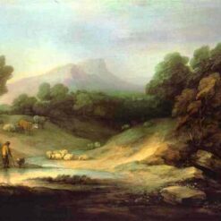 Mountain Landscape with Shepherd (1783) by Thomas Gainsborough: Rococo Landscape Oil Painting on Canvas