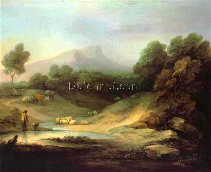 Mountain Landscape with Shepherd (1783) by Thomas Gainsborough: Rococo Landscape Oil Painting on Canvas