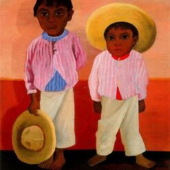 Custom Diego Rivera 'My Godfather's Sons' Naïve Art Oil Painting – 1930 Portrait on Metal