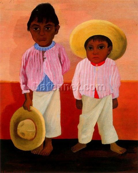 Custom Diego Rivera ‘My Godfather’s Sons’ Naïve Art Oil Painting – 1930 Portrait on Metal