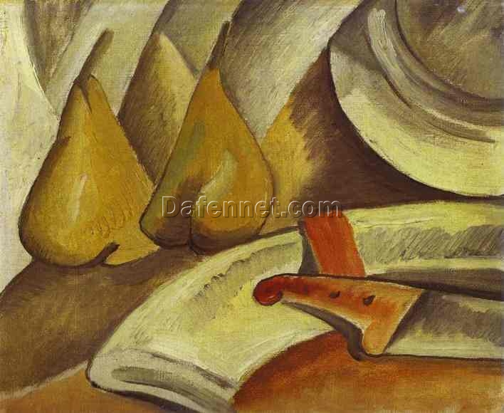 Handmade “Napkin, Knife and Pears” by Georges Braque – Cubist Still Life Oil Painting