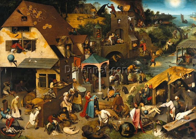 Netherlandish Proverbs (1559) – Hand-Painted Allegorical Oil Painting by Pieter Bruegel the Elder