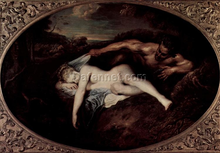 Jupiter and Antiope – Nymph and Satyr by Antoine Watteau, 1715 Rococo Mythological Painting Reproduction | Custom Oil Art from DaFen Village Studio