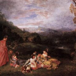 Peaceful Love by Antoine Watteau – Classic Rococo Love Scene Painting Reproduction | DaFen Village Studio
