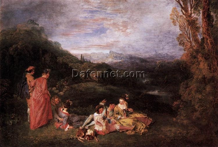 Peaceful Love by Antoine Watteau – Classic Rococo Love Scene Painting Reproduction | DaFen Village Studio