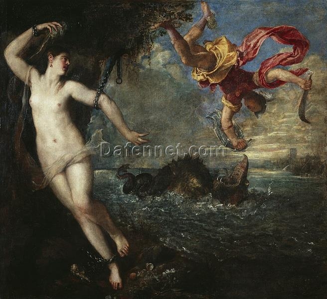 Dynamic Mythology – Perseus and Andromeda by Titian, Mannerist Oil Painting, 1554-1556