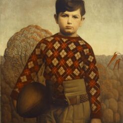 Custom Oil Painting of Grant Wood’s ‘Plaid Sweater’ – 1930s Regionalist Portrait for Rustic & Americana Decor