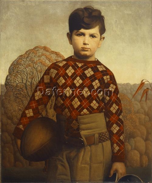 Custom Oil Painting of Grant Wood’s ‘Plaid Sweater’ – 1930s Regionalist Portrait for Rustic & Americana Decor