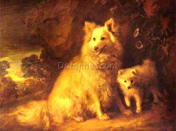 INSPIRED BY Thomas Gainsborough’s “Pomeranian Bitch and Pup” – Custom Rococo Animal Oil Painting | DaFen Village Studio