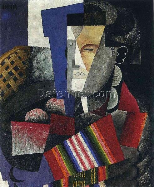 Diego Rivera ‘Portrait de Martin Luis Guzman’ Cubism Oil Painting – Iconic Portrait