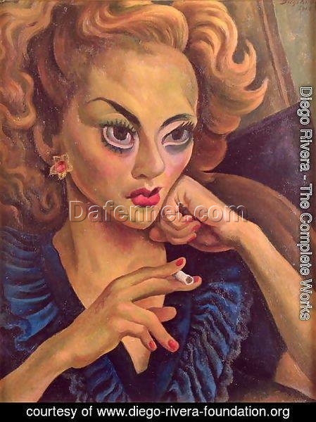 Custom Diego Rivera ‘Portrait of an Actress’ Art Deco Oil Painting – 1948 Portrait