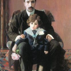 Custom Reproduction of Portrait of Arman Frantsevich Aziber and His Son (1915) by Pavel Filonov | Art Nouveau Oil Painting | DaFen Village Studio