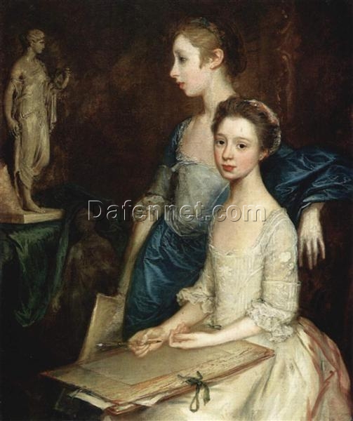 INSPIRED BY Gainsborough’s “Portrait of Molly and Peggy” – Handcrafted Rococo Oil Painting | DaFen Village Studio